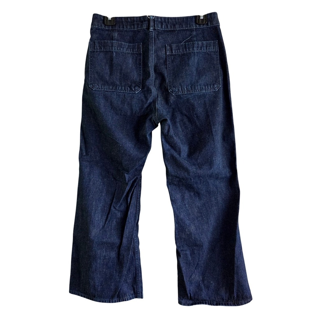 Tory Burch Women Dark Indigo High Rise Wide Leg Denim Jeans Gold Logo Button 29 - Picture 3 of 13